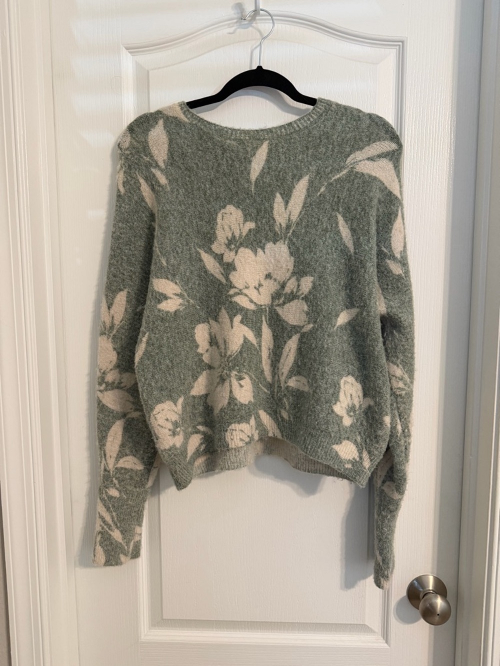 Joie Sage Green Floral Comfy Crewneck Sweater with Cream Pattern Sz L